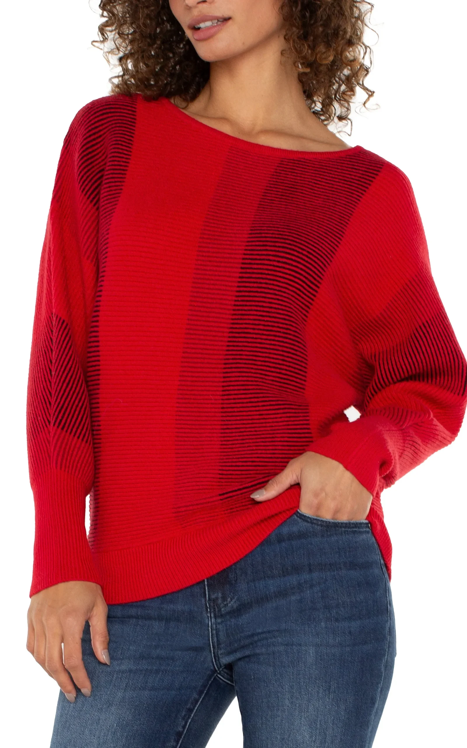 Tops-Liverpool Los Angeles PETITE BOAT NECK DOLMAN SWEATER Tangoredmulti