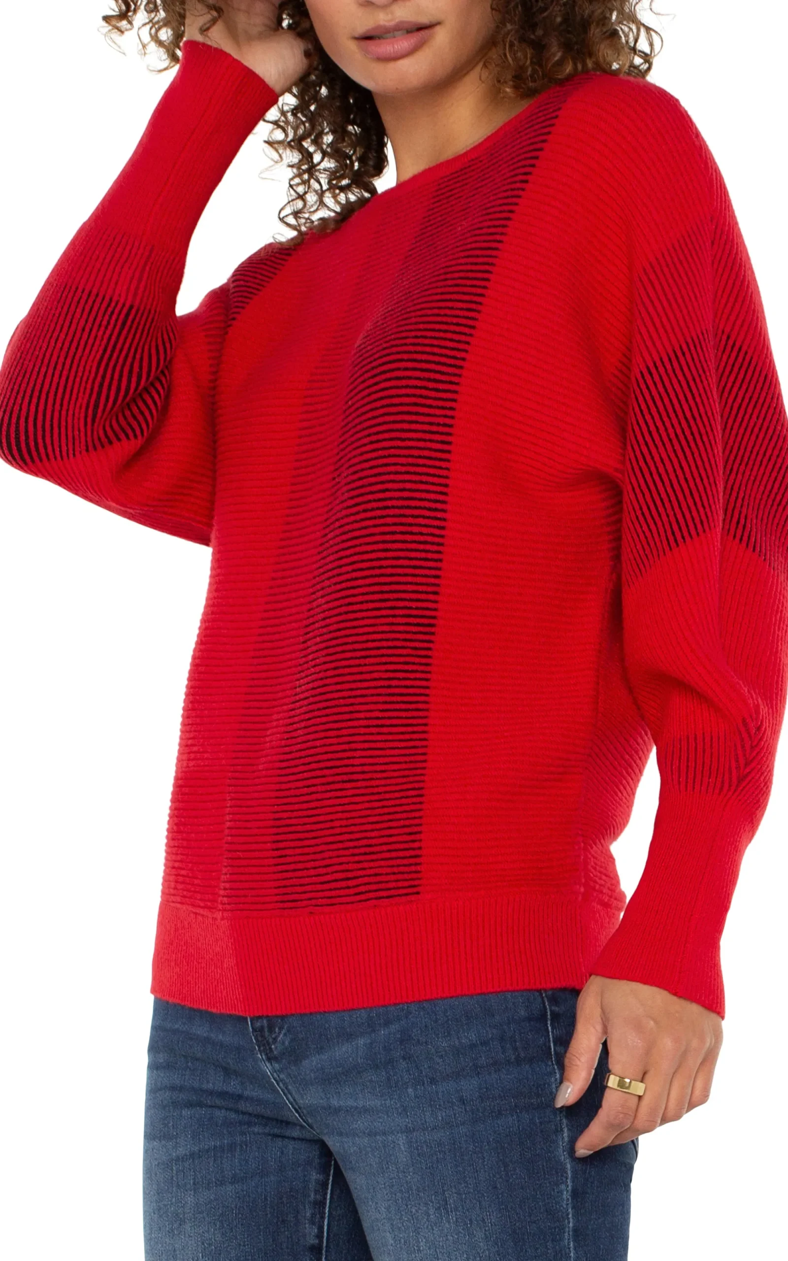 Tops-Liverpool Los Angeles PETITE BOAT NECK DOLMAN SWEATER Tangoredmulti