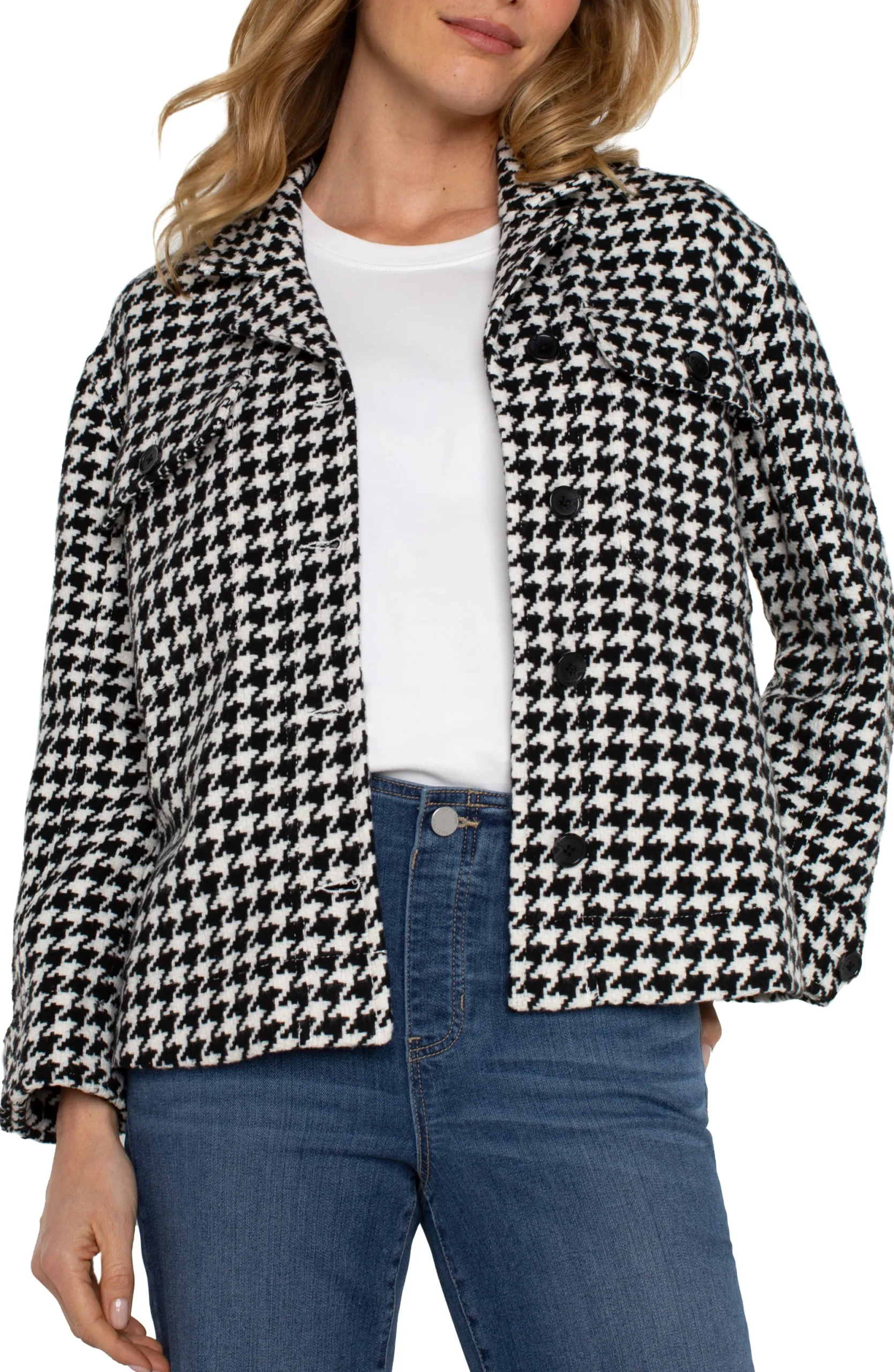 Jackets-Liverpool Los Angeles PETITE BOXY SHACKET Blackwhitehoundstooth