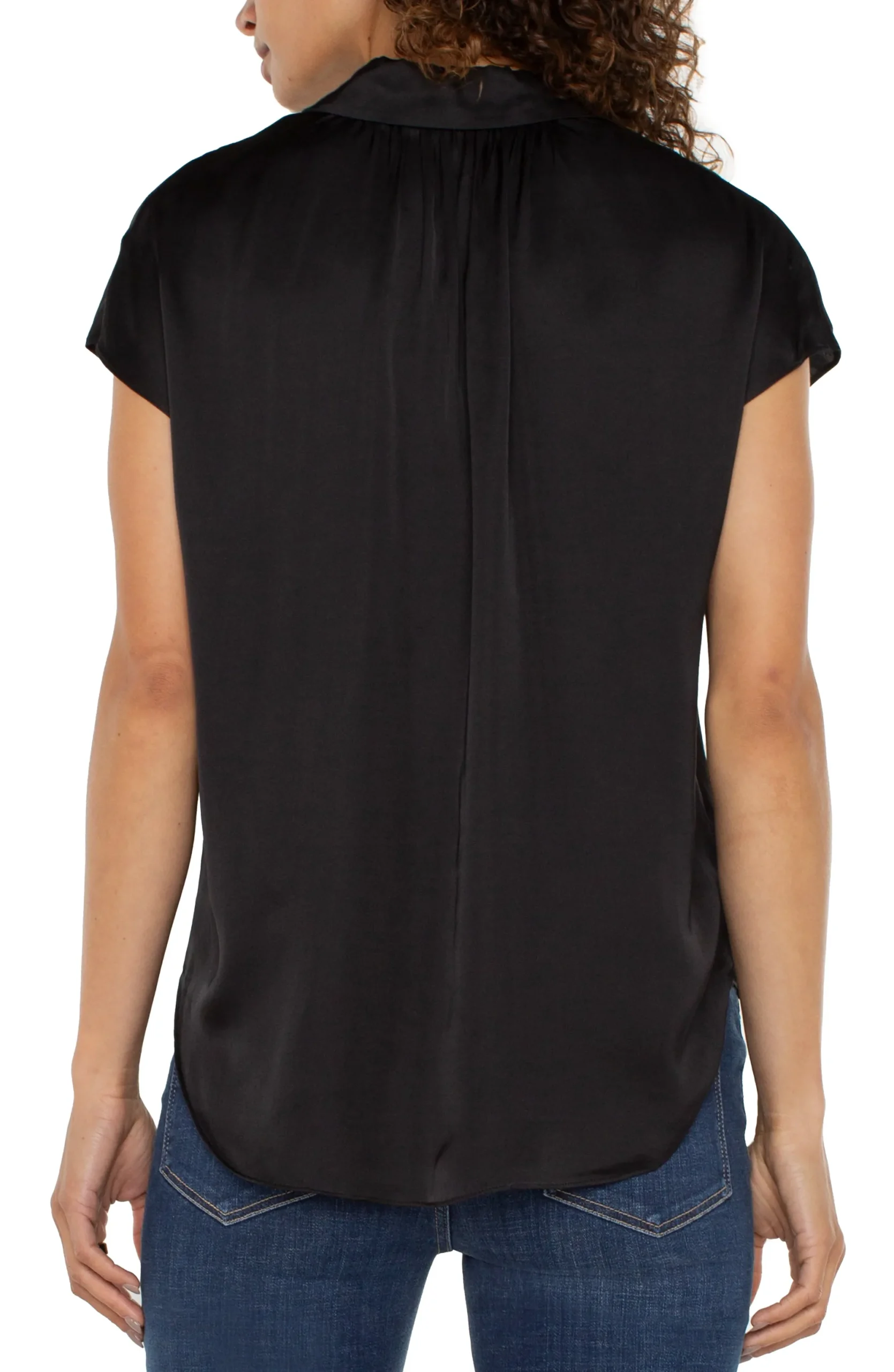 Tops-Liverpool Los Angeles PETITE BUTTON FRONT DOLMAN SLEEVE BLOUSE Black