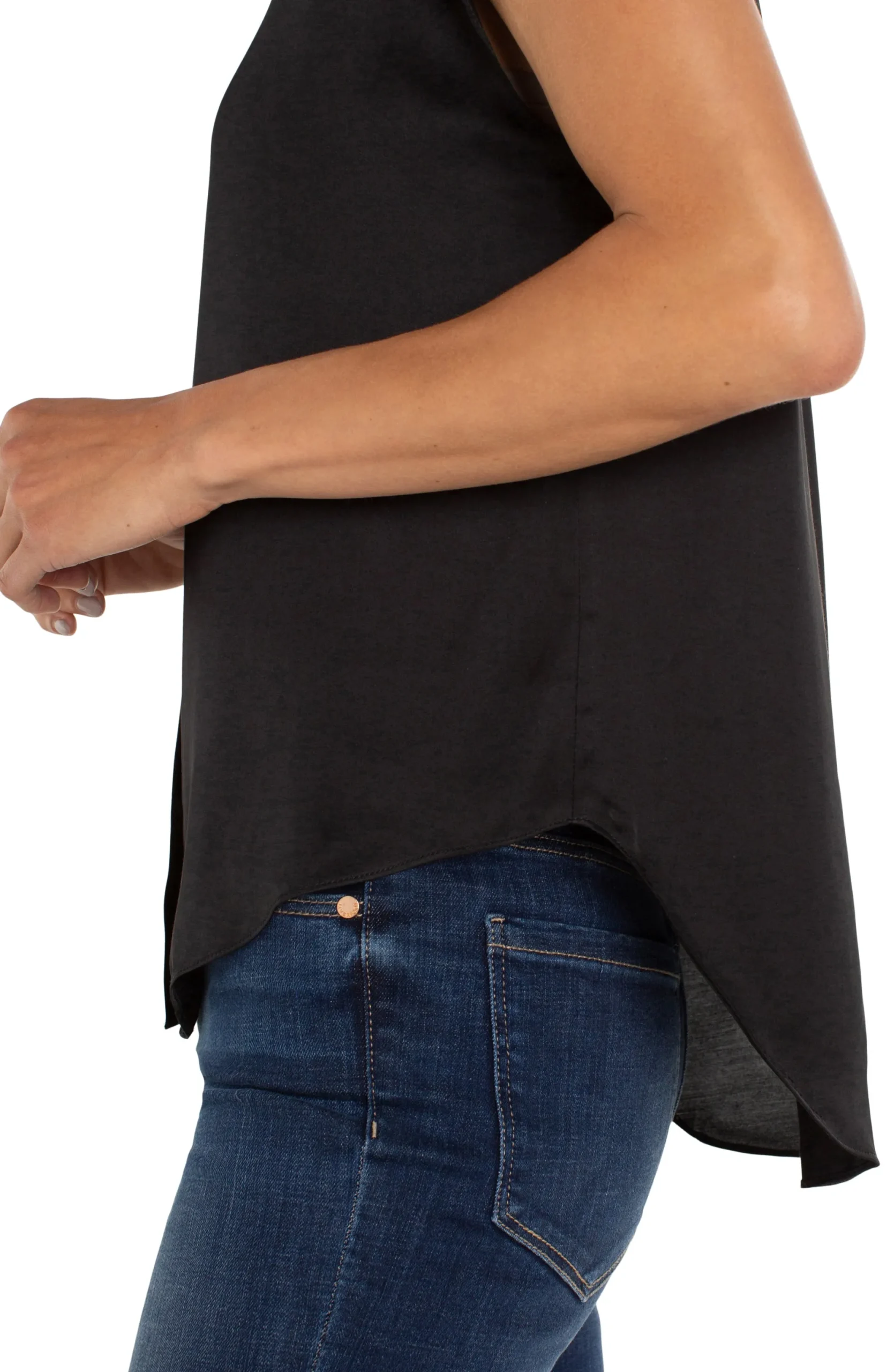 Tops-Liverpool Los Angeles PETITE BUTTON FRONT DOLMAN SLEEVE BLOUSE Black