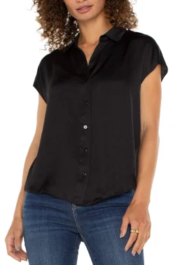 Tops-Liverpool Los Angeles PETITE BUTTON FRONT DOLMAN SLEEVE BLOUSE Black