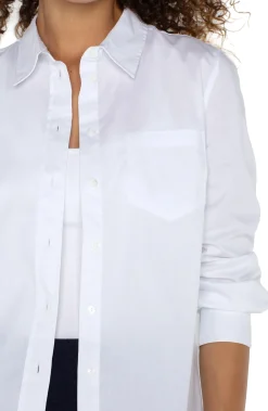 Tops-Liverpool Los Angeles PETITE CLASSIC BUTTON FRONT POPLIN SHIRT White