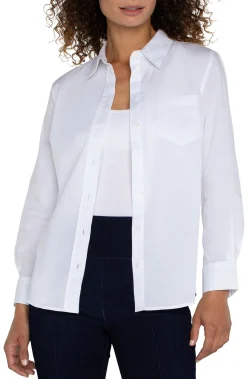 Tops-Liverpool Los Angeles PETITE CLASSIC BUTTON FRONT POPLIN SHIRT White