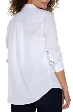 Tops-Liverpool Los Angeles PETITE CLASSIC BUTTON FRONT POPLIN SHIRT White