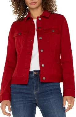 Jackets-Liverpool Los Angeles PETITE CLASSIC JEAN JACKET Carnelian