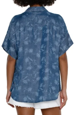 Tops-Liverpool Los Angeles PETITE COLLARED CAMP SHIRT Indigofloral