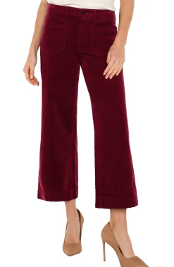 Pants-Liverpool Los Angeles PETITE CORDUROY CROP WIDE LEG Ruby