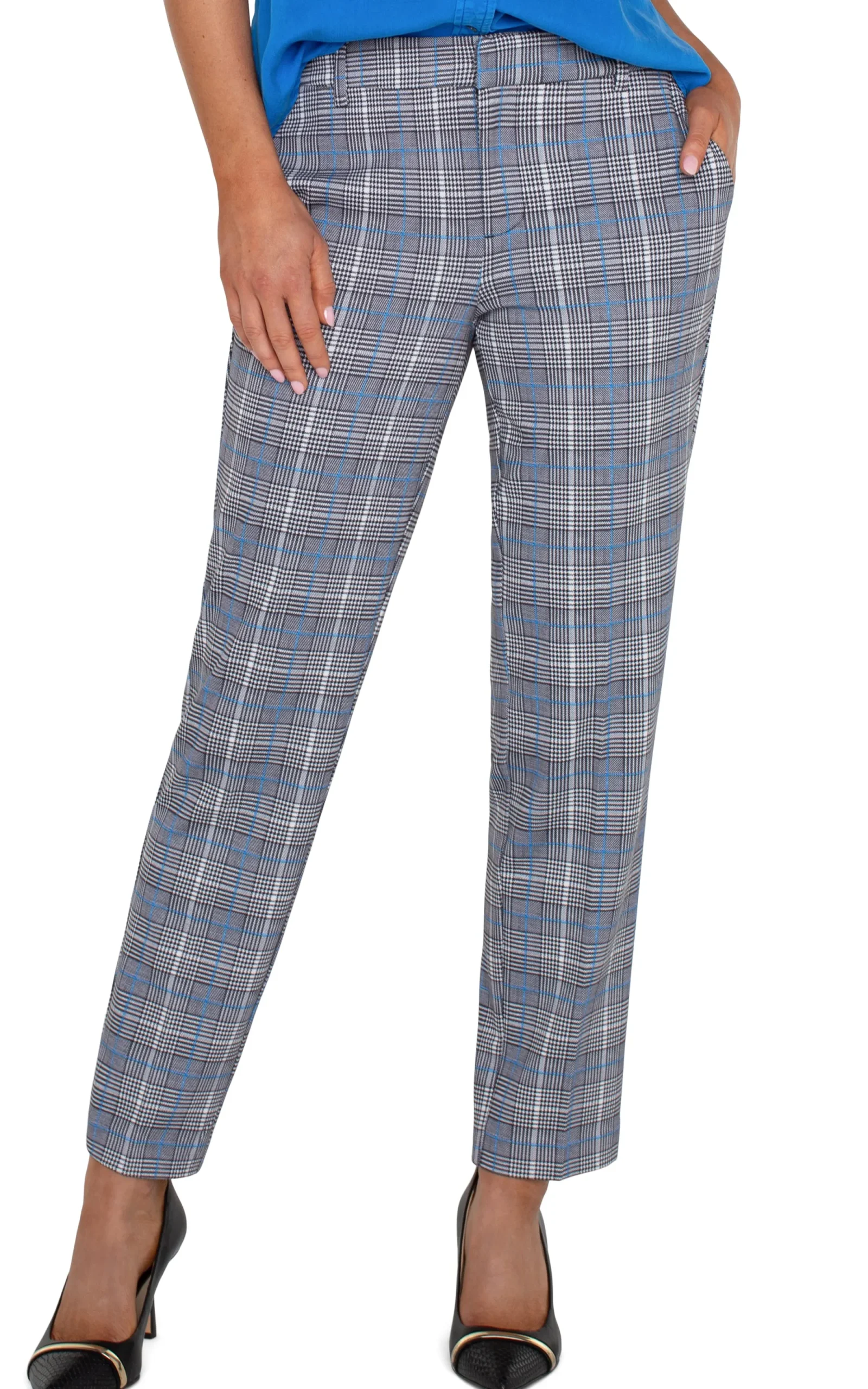 Pants-Liverpool Los Angeles PETITE KELSEY KNIT TROUSER Bluetopazplaid