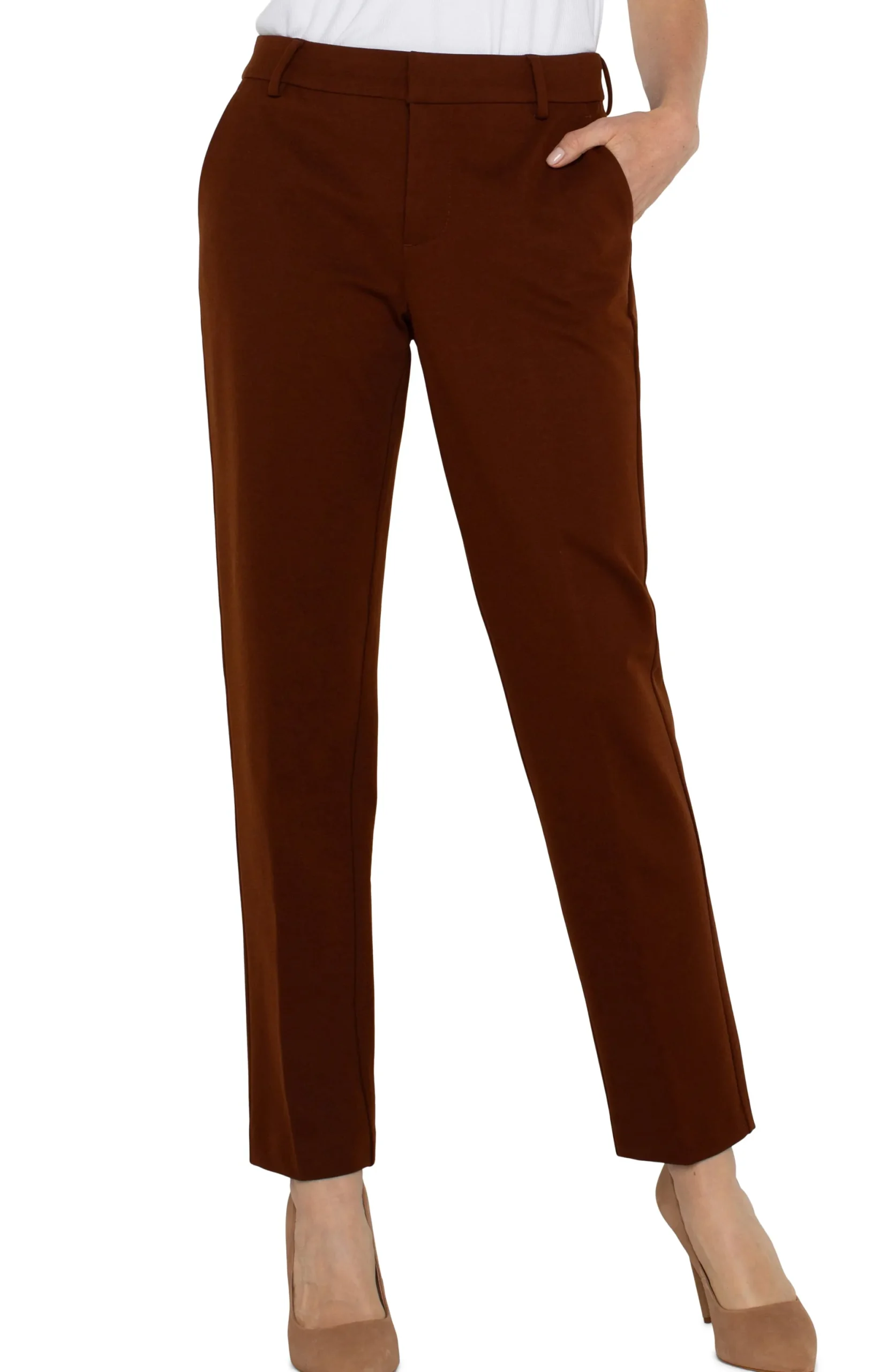 Pants-Liverpool Los Angeles PETITE KELSEY KNIT TROUSER SUPER STRETCH Richmahogany