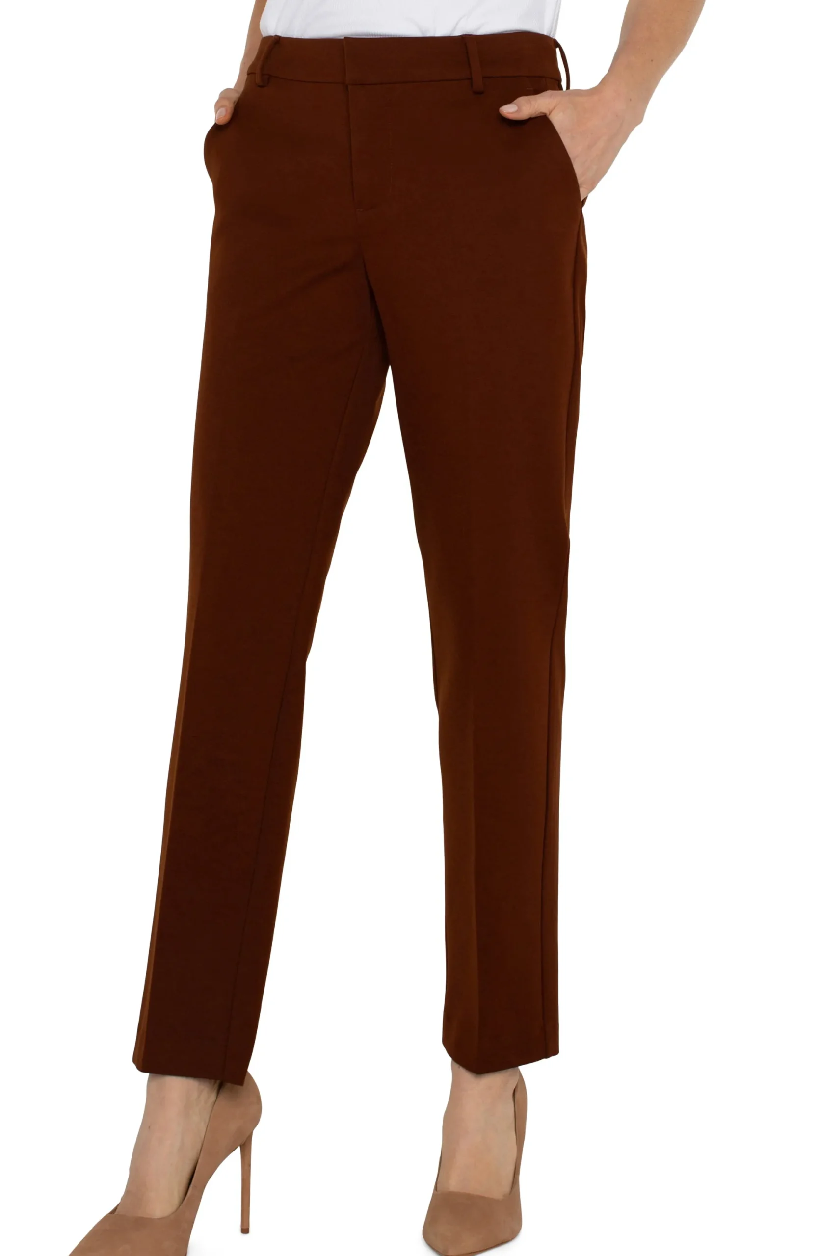 Pants-Liverpool Los Angeles PETITE KELSEY KNIT TROUSER SUPER STRETCH Richmahogany