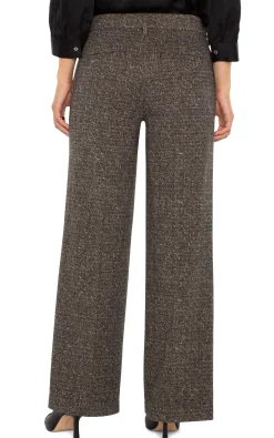 Pants-Liverpool Los Angeles PETITE KELSEY WIDE LEG TROUSER Blacktanherringbone