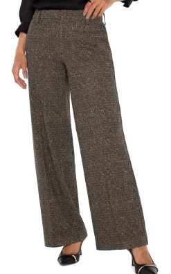 Pants-Liverpool Los Angeles PETITE KELSEY WIDE LEG TROUSER Blacktanherringbone