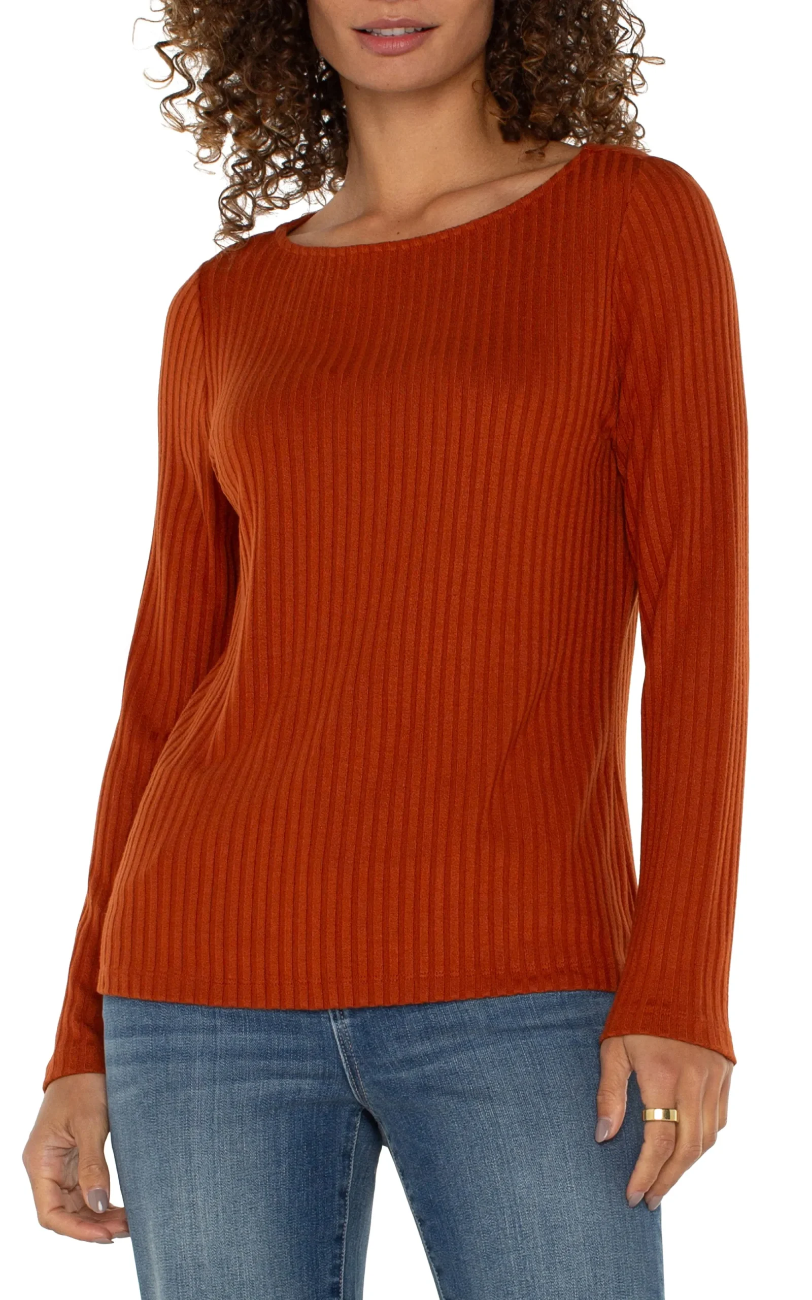 Tops-Liverpool Los Angeles PETITE LONG SLEEVE BOAT NECK KNIT TOP Cedar