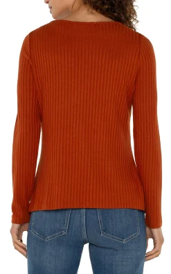 Tops-Liverpool Los Angeles PETITE LONG SLEEVE BOAT NECK KNIT TOP Cedar