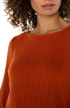 Tops-Liverpool Los Angeles PETITE LONG SLEEVE BOAT NECK KNIT TOP Cedar