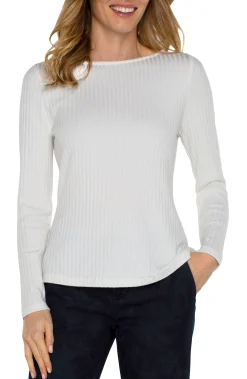 Tops-Liverpool Los Angeles PETITE LONG SLEEVE BOAT NECK KNIT TOP Snow