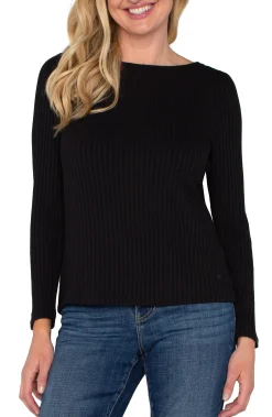 Tops-Liverpool Los Angeles PETITE LONG SLEEVE BOAT NECK KNIT TOP Black
