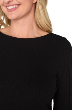 Tops-Liverpool Los Angeles PETITE LONG SLEEVE BOAT NECK KNIT TOP Black