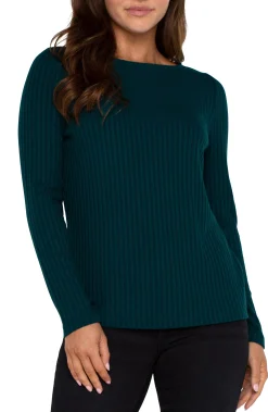 Tops-Liverpool Los Angeles PETITE LONG SLEEVE BOAT NECK KNIT TOP Darkforest
