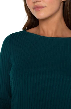 Tops-Liverpool Los Angeles PETITE LONG SLEEVE BOAT NECK KNIT TOP Darkforest