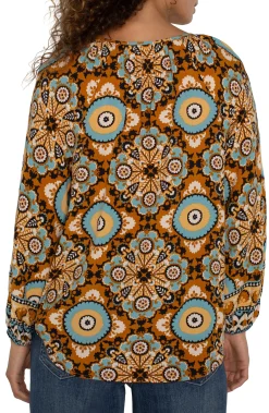 Tops-Liverpool Los Angeles PETITE LONG SLEEVE BUTTON FRONT WOVEN BLOUSE Oceanjaspermulti