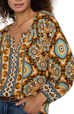 Tops-Liverpool Los Angeles PETITE LONG SLEEVE BUTTON FRONT WOVEN BLOUSE Oceanjaspermulti