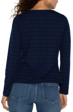 Tops-Liverpool Los Angeles PETITE LONG SLEEVE MITER KNIT TOP Darknavystripe