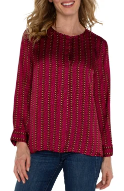 Tops-Liverpool Los Angeles PETITE LONG SLEEVE POPOVER WOVEN BLOUSE Rubydottedstripe