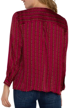 Tops-Liverpool Los Angeles PETITE LONG SLEEVE POPOVER WOVEN BLOUSE Rubydottedstripe