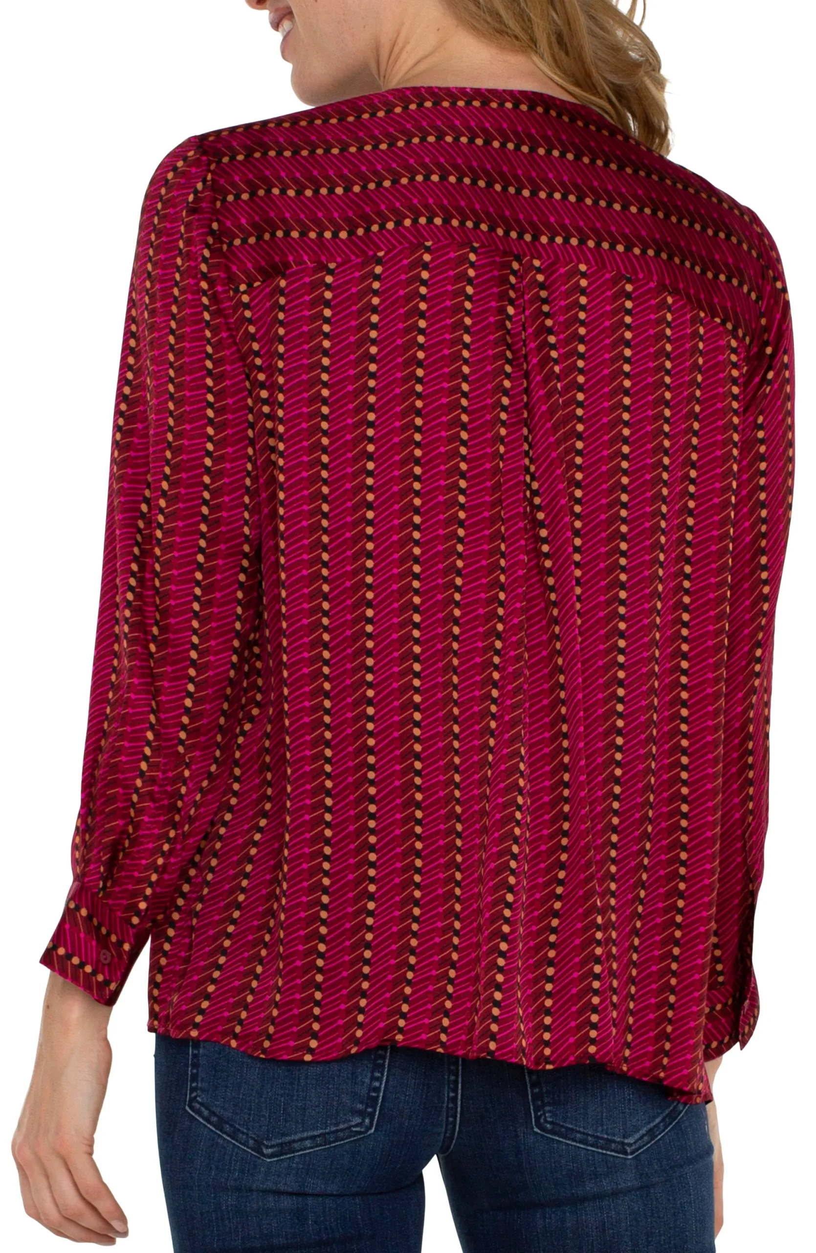Tops-Liverpool Los Angeles PETITE LONG SLEEVE POPOVER WOVEN BLOUSE Rubydottedstripe