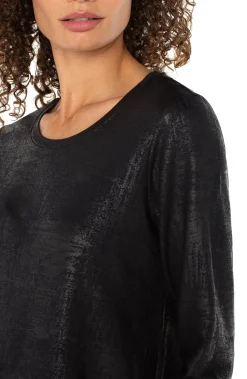 Tops-Liverpool Los Angeles PETITE LONG SLEEVE SCOOP NECK KNIT TOP Distressedblack