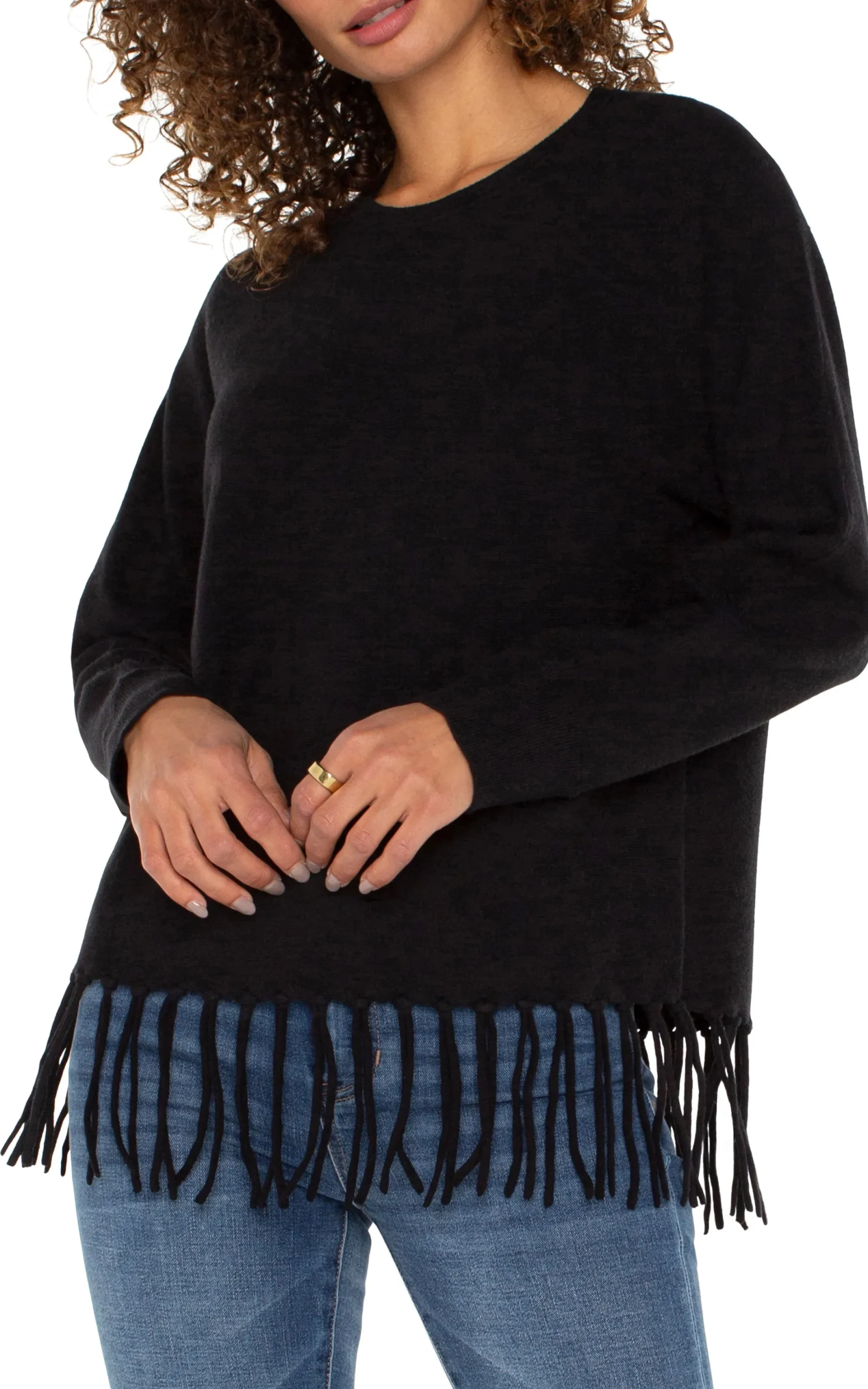 Tops-Liverpool Los Angeles PETITE LONG SLEEVE SEAMLESS SWEATER Black