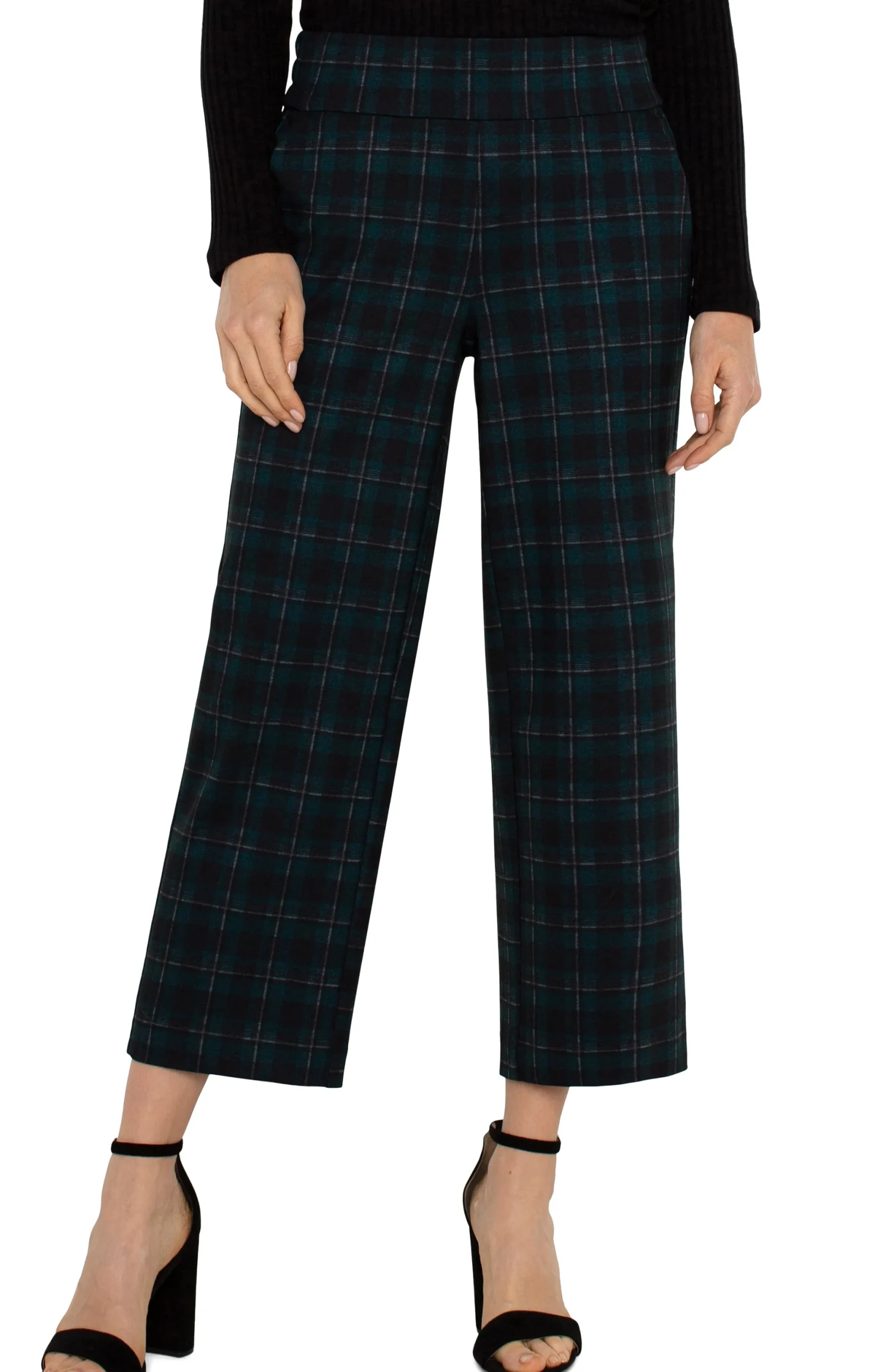 Pants-Liverpool Los Angeles PETITE MABEL PULL-ON CROP Darkforesttartanplaid
