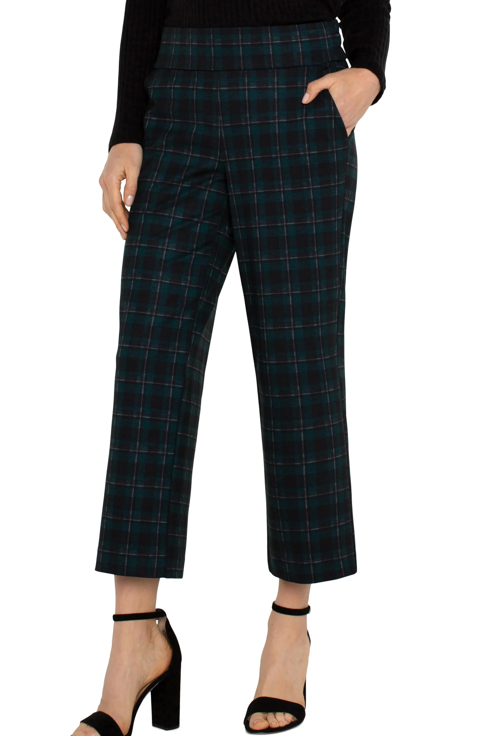 Pants-Liverpool Los Angeles PETITE MABEL PULL-ON CROP Darkforesttartanplaid