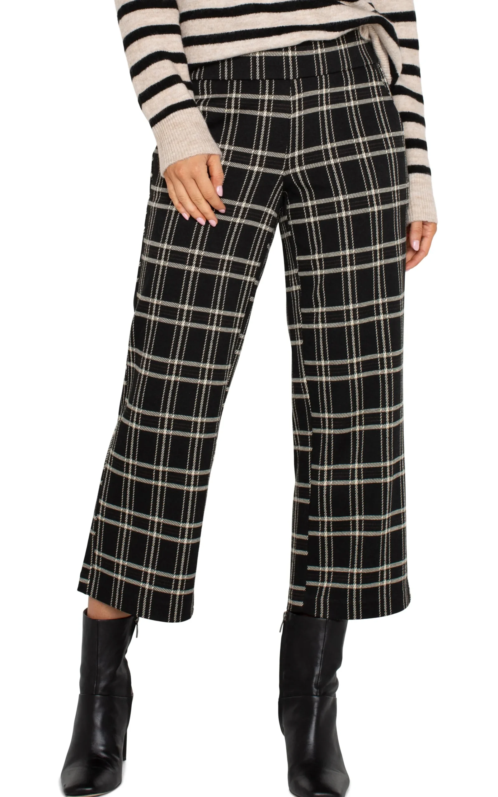 Pants-Liverpool Los Angeles PETITE MABEL PULL-ON CROP Blackoatmealwindowpane