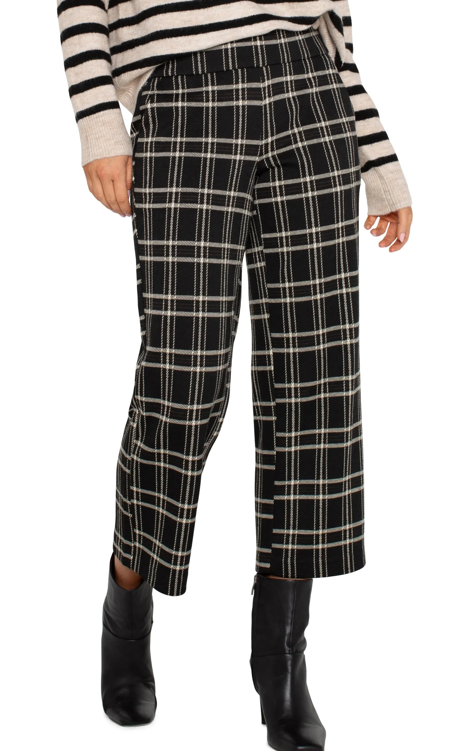 Pants-Liverpool Los Angeles PETITE MABEL PULL-ON CROP Blackoatmealwindowpane