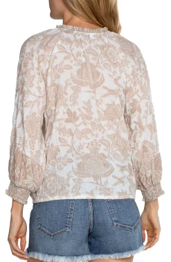 Tops-Liverpool Los Angeles PETITE OPEN CREW NECK RAGLAN TOP Tanwhitefloral