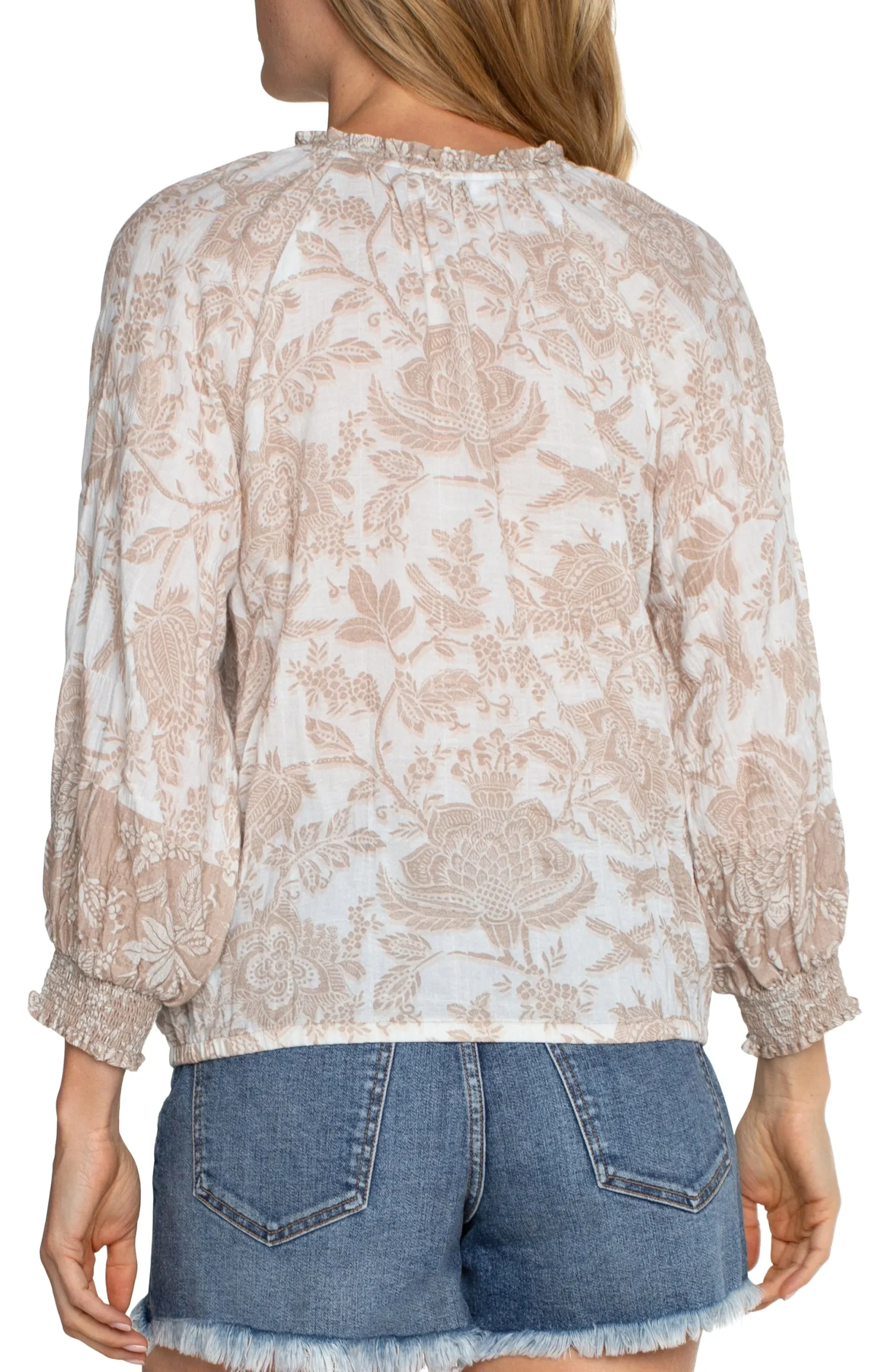 Tops-Liverpool Los Angeles PETITE OPEN CREW NECK RAGLAN TOP Tanwhitefloral