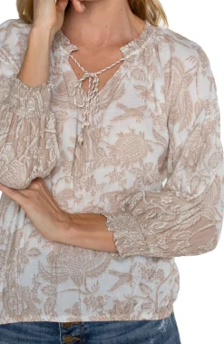 Tops-Liverpool Los Angeles PETITE OPEN CREW NECK RAGLAN TOP Tanwhitefloral