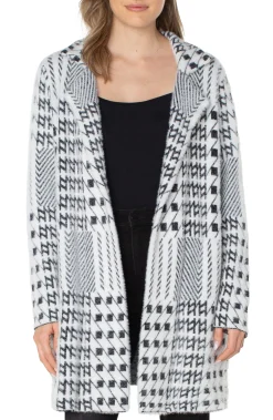Jackets-Liverpool Los Angeles PETITE OPEN FRONT COATIGAN SWEATER Blackwhitemixedplaid