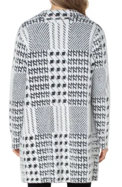Jackets-Liverpool Los Angeles PETITE OPEN FRONT COATIGAN SWEATER Blackwhitemixedplaid