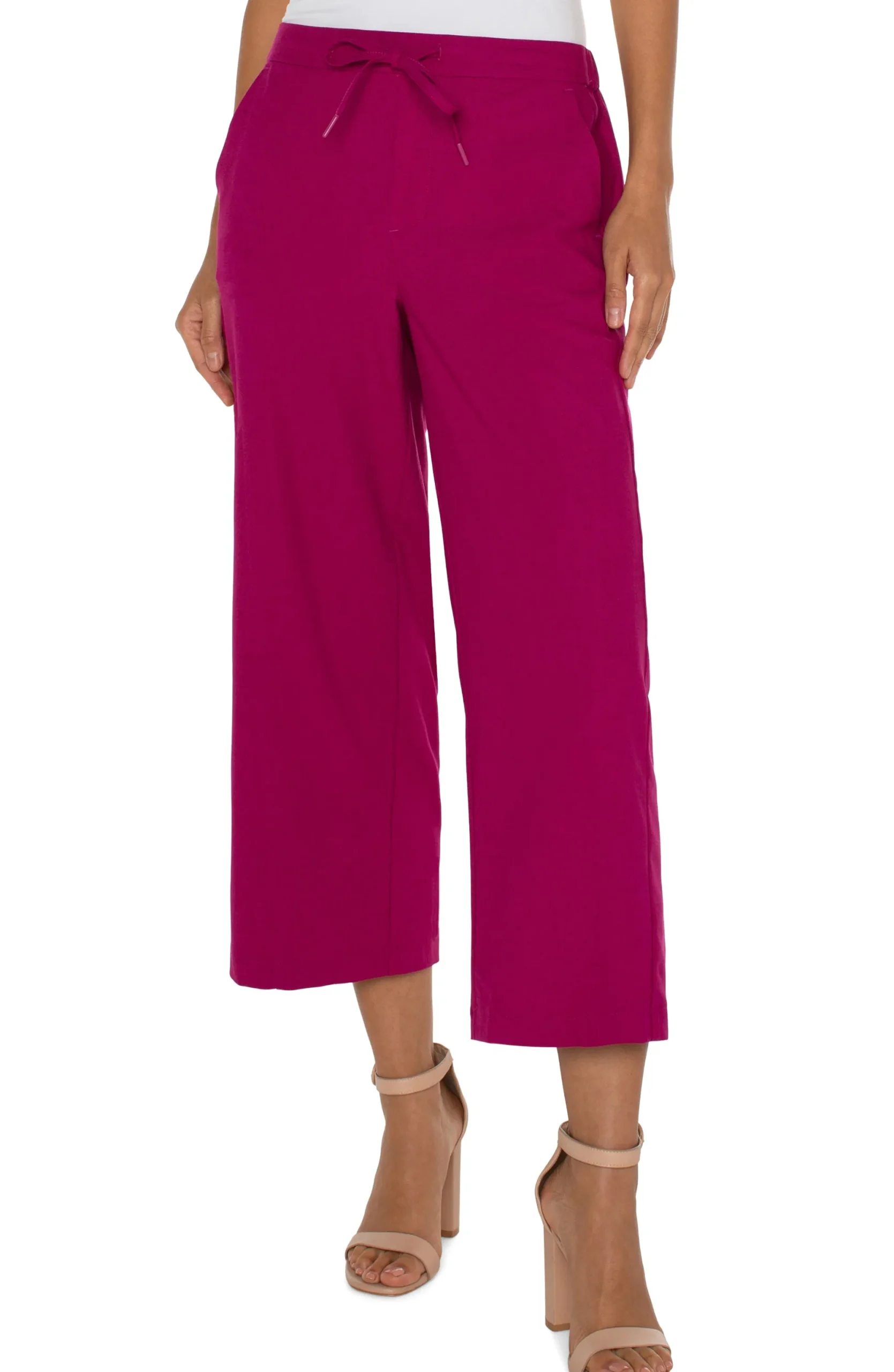 Pants-Liverpool Los Angeles PETITE PULL-ON WIDE LEG CROP TROUSER Fuchsiakiss