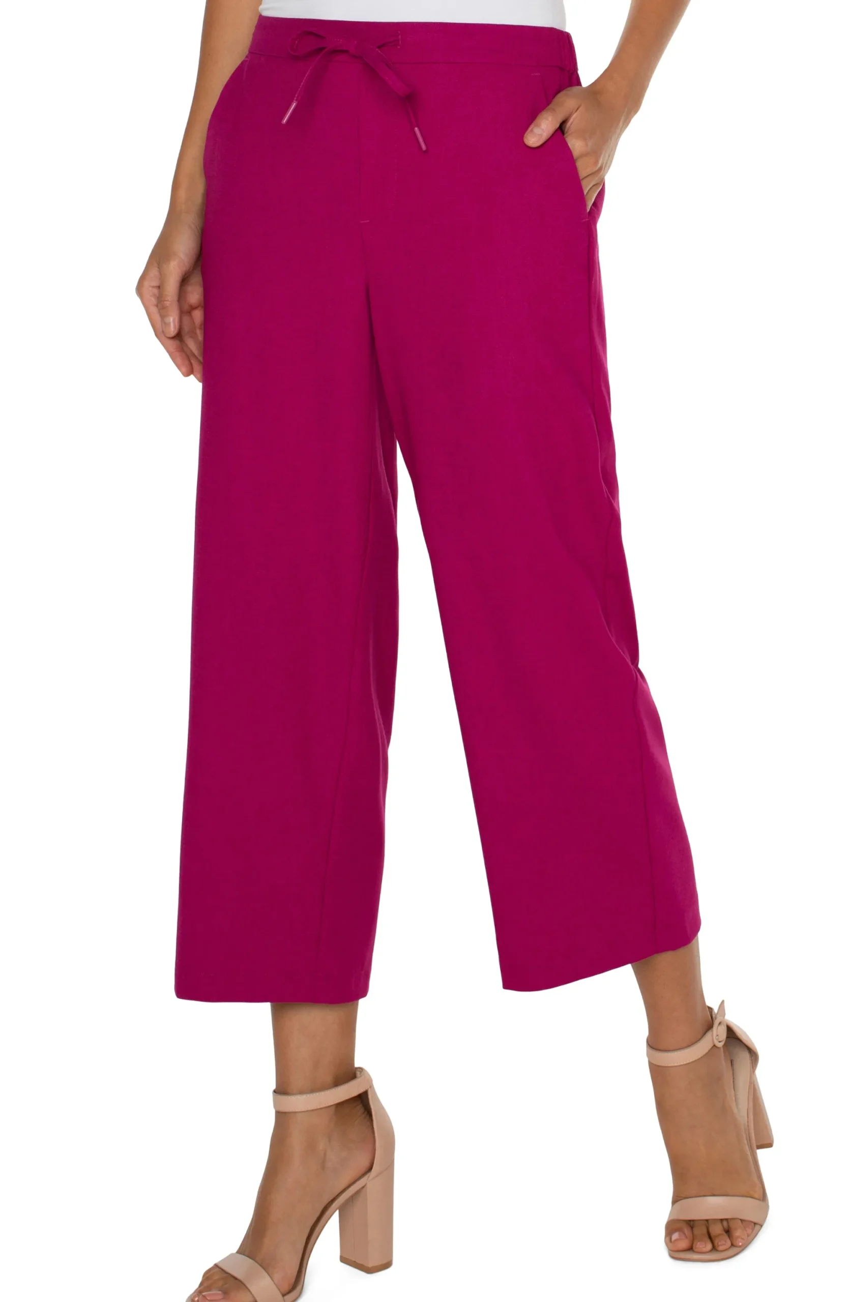 Pants-Liverpool Los Angeles PETITE PULL-ON WIDE LEG CROP TROUSER Fuchsiakiss