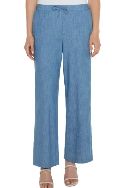 Pants-Liverpool Los Angeles PETITE RELAXED WIDE LEG Chambray