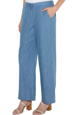 Pants-Liverpool Los Angeles PETITE RELAXED WIDE LEG Chambray