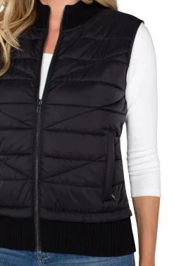 Jackets-Liverpool Los Angeles PETITE SLEEVELESS QUILTED FULL ZIP SWEATER VEST Black