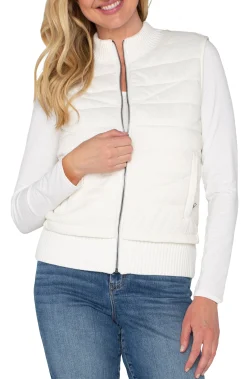 Jackets-Liverpool Los Angeles PETITE SLEEVELESS QUILTED FULL ZIP SWEATER VEST Porcelain