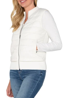 Jackets-Liverpool Los Angeles PETITE SLEEVELESS QUILTED FULL ZIP SWEATER VEST Porcelain