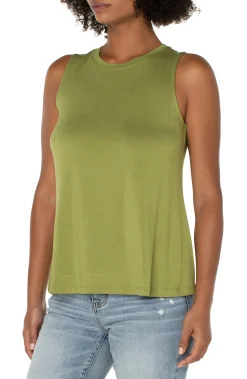 Tops-Liverpool Los Angeles PETITE SLEEVELESS SCOOP NECK TANK Avocado